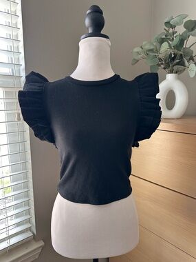Zara Black Ruffle Sleeve Crop Top